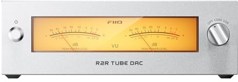 FIIO Warmer R2R Desktop Tube Buffer & R2R DAC/Amp – Fully Differential 24-Bit R2R Resistor Ladder, Dual VU Meters, 46W Linear Power Supply, USB/Optical/Coaxial Inputs, RCA/XLR Output (Silver)
