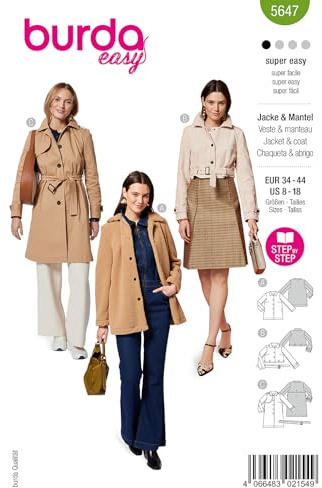 burda easy Papier-Schnittmuster Damen Mäntel & Kurzjacke #5647 Gr. 34-44 Nählevel: super easy