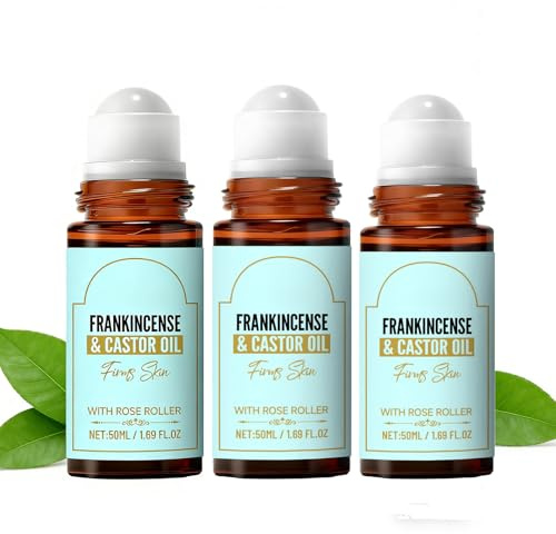 Frankincense and Castor Oil Roll On, Weihrauch und Rizinusöl Roll-On, Weihrauch-Ätherisches Öl für das Gesicht, Natürlicher Feuchtigkeitsspender für feine Linien und Augenringe (3pc)