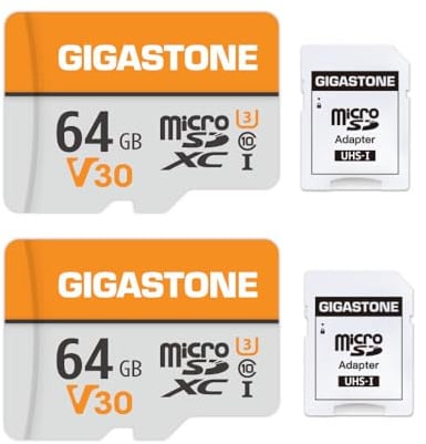 GIGASTONE 64GB Micro SD Card 2-Pack, V30 4K Video Recording, Surveillance, Security Camera, Dash Cam, Drone, 95MB/s MicroSDXC Memory Card UHS-I Class 10, with Adapter