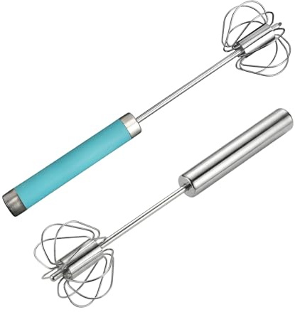 2Pcs Fouet semi-automatique en acier inoxydable, fouet en acier inoxydable | mélangeur rotatif pour fouetter, battre, remuer