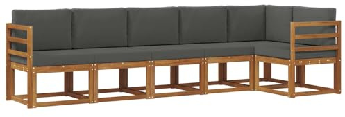 vidaXL Outdoor-Sofagarnitur mit Kissen 6 pcs Natur und Anthrazit, Modernes Garten-Sofa, Langlebiges Outdoor-Sofa-Set, Lounge-Möbel für die Terrasse, Bequeme Sitzgelegenheiten