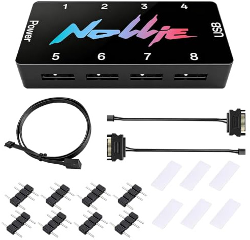 8-Port Signal RGB Controller, 5V 3PIN SATA-Gespeister ARGB-Controller PC-Beleuchtungs-Hub mit 2 SATA, ARGB Controllers PC Fan Hub ARGB-Splitter für SignalRGB OpenRGB
