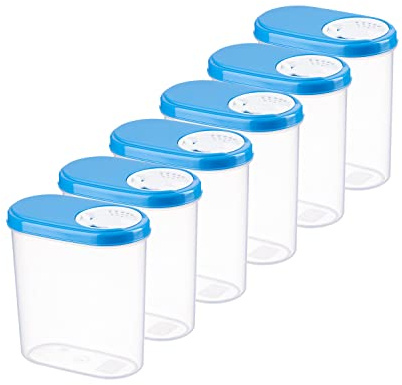 Kigima Schüttdosen 0,3L 6er Set Blau – Vorratsdosen mit Deckel luftdicht – Schüttdose für Gewürze & Lebensmittel – Frischhaltedosen mit Deckel – Aufbewahrungsbox mit Schüttfunktion – Made in Austria