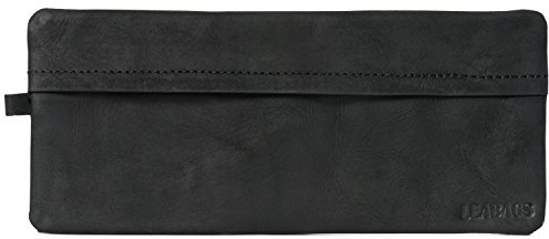 LEABAGS Leder Federmäppchen I Geräumiges Echtleder Federmappe I Federtasche für Beruf Uni Schule I Schlampermäppchen I Stiftetui I Stiftmappe I Ledermäppchen I Größe L I Nature Schwarz