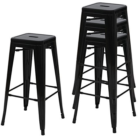 Mendler 4er-Set Barhocker HWC-A73, Barstuhl Tresenhocker, Metall Industriedesign stapelbar - schwarz