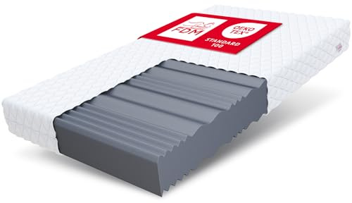 FDM Livia Matratze 120 x 200 cm Schaumstoffmatratze Härtegrad H4 16 cm Höhe Profilierter Schaum 7-Zonen Hochelastischer HR T25 mit Wellenschnitt Polyester