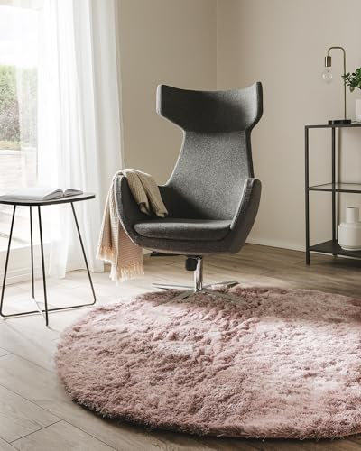 benuta Nest Hochflorteppich Whisper - Rosa Rund 160 cm - Kuschelig Weicher Teppich für Schlaf- und Wohnzimmer - Pflegeleicht - Fußbodenheizung Geeignet