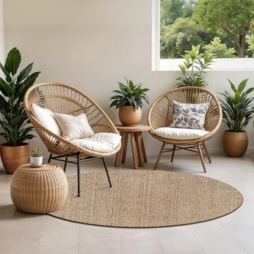 Livabliss Ontur Indoor Outdoor Rug - Large Boho Rugs for Living Room 160 cm Dining, Kitchen Carpet, Patterned Neutral and Coloured Rugs, Waterproof, Stain Durable - Brown and Beige