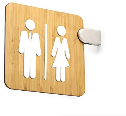 SIGNS - Segnale bifacciale a bandiera, a rilievo (bagno uomo donna, restroom, toilette, WC) [PROJ02]. Cartello sporgente per corridoio e ambienti. (Formal)