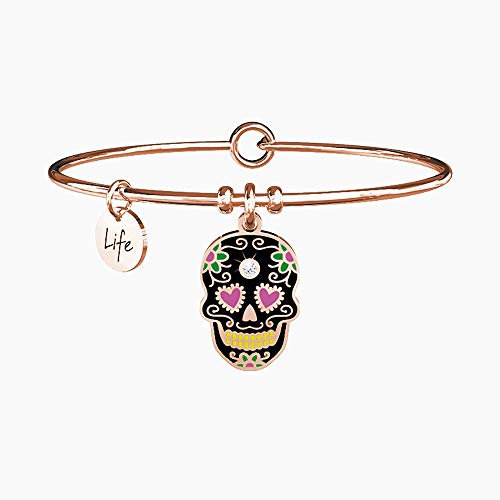 KIDULT - Bangle in acciaio rosato con ciondolo teschio