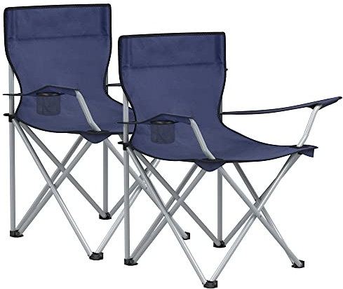 SONGMICS Campingstuhl, 2er Set, Klappstuhl für Outdoor, Angelstuhl mit Armlehnen und Getränkehalter, tragbar, klappbar, bis 120 kg belastbar, für Camping, Garten, Strand, Terrasse, dunkelblau GCB01IN
