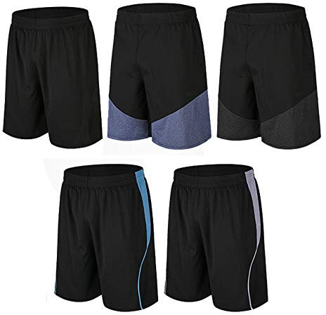 BUYJYA, Pantaloncini sportivi da uomo, confezione da 5 o 3 pezzi, per allenamenti, pallacanestro, calcio, badminton, corsa, palestra, 5 pezzi., S