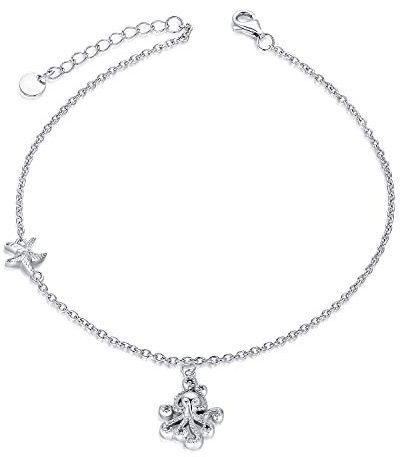 WINNICACA Tintenfisch Fußkettchen Sterling Silber Seestern Ozean Fußkettchen Muttertagsschmuck für Frauen Teenager Geburtstagsgeschenke
