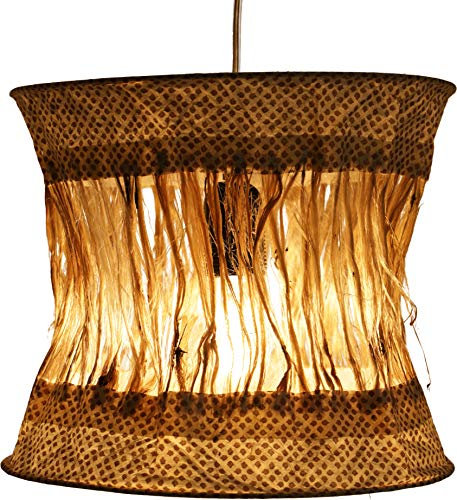 GURU SHOP Runde Boho Papier Hängelampe, Lokta Papierlampenschirm Annapurna, Handgeschöpftes Papier - Beige, 25x28x28 cm