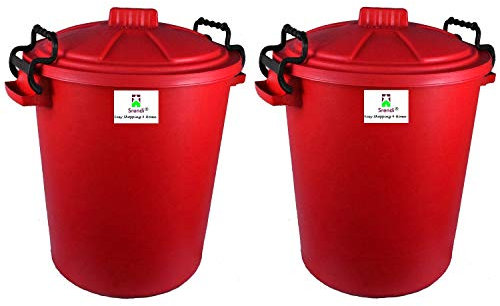 Srendi® 2 x 50L Plastic Bin/Waterfroof/Rodent Proof/Ideal for Outdoor/Animal Feed/Food/Storage/Flour Locking Lid (Red)