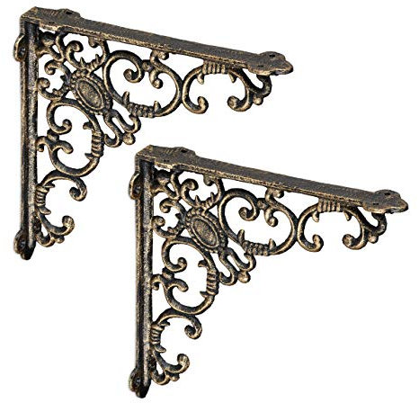 Relaxdays Regalwinkel antik, 2er Set, Regalträger Gusseisen, Barocke Ornamente, Winkel für Regalboden, Vintage, bronze