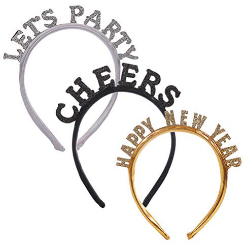 ABOOFAN 3 Stück Neujahrsstirnband 2021 Frohes Neues Jahr Tiara Neuheit Party Stirnbänder für Foto Requisiten Weihnachtsfeiertag Silvester Partyzubehör