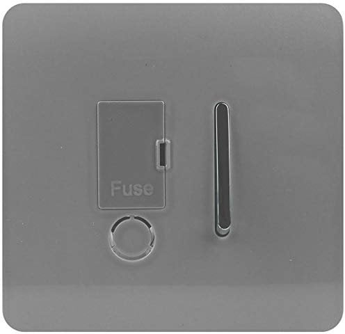 Trendi Switch Screwless Artistic Modern Glossy Tactile 230V Switched 13 A Single Fused Spur Connection Unit w/Flex Outlet Chrome Rocker in Light Grey - ART-FSLG