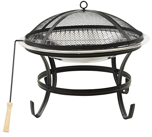 vidaXL Feuerschale Grill 2-in-1 mit Schürhaken Grillrost Feuerkorb Feuerstelle Grillschale Grillfeuer Gartenfeuer Terrassenfeuer 56x56x49cm Edelstahl