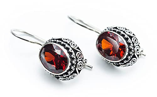 Bohemia Damen Ohrhänger SANJA 2.3 cm Echter Granat-Kristall Ohrringe 925 Sterlingsilber