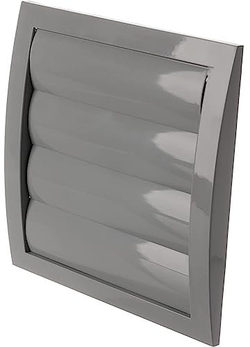 190x190mm / Ø 125mm Grau Lüftungsgitter mit Lamellen/Jalousie - Kunststoff Abschlussgitter mit Flansch - Lamellengitter mit Insektenschutz