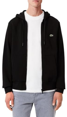 Lacoste Long Sleeve Solid Full Zip Up Hoodie Maillot de survêtement, Noir, X-Large Homme