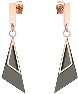 Lieson Ohrringe Frauen Titan, Hänge Ohrringe Rosegold Schwarz Ohrstecker Dreieck