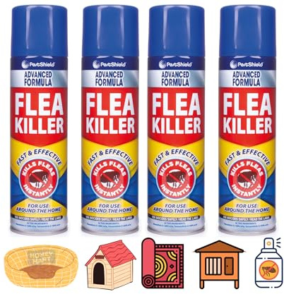 4 x Household Flea Spray for Home - 200ml, Instant Flea & Tick Spray, Fast-Acting Flea Treatment for Carpets, Soft Furnishings, Dog Beds, Kennels & Hutches, Professional Strength Pet Bedding Protector