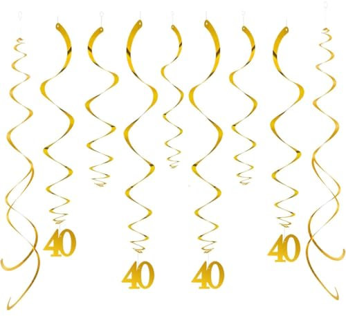 GAKA FAVOR Wirbel Deko Zahl 40 Gold Spiralen Girlande Folien Deckenhänger DoppelSpiral Deko für 40 Geburtstag, Hochzeit, Jubiläum oder Partydeko (20 Stück )