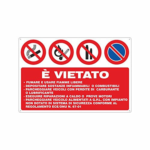 NEW CARTELLO SEGNALETICO - Autorimessa veicoli gpl regolamento ECE ONU 67-01 - Adesivo Resistente, Pannello in Forex, Pannello In Alluminio (PANNELLO IN ALLUMINIO 30X42 CM)