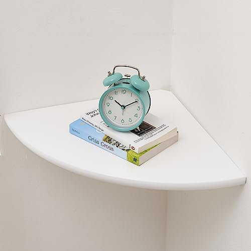 Gieanoo Eckregal Hängeregal Weiß, Eiche Massivholz runde Wandregal Holz kleines Regal Pflanzenregal für Schlafzimmer Wohnzimmer Radius 30cm