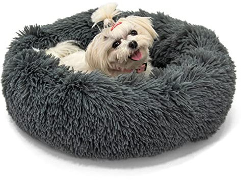 Forfus Hundematte Waschbar Liegedecke Schlafplatz für Hund Katze, Farbe: Rund Flauschig/Dunkelgrau, Größe: Ø 50 cm Außendurchmesser (M)