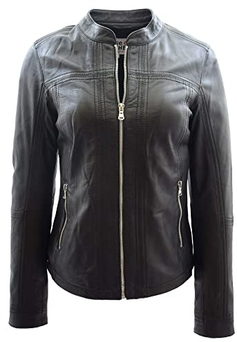 Womens Real Leather Classic Biker Style Jacket Tayla