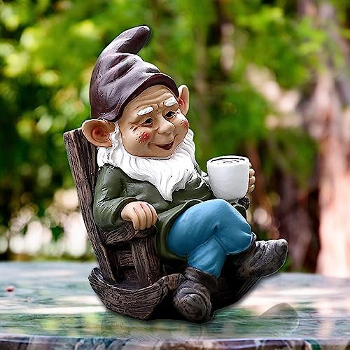 EocuSun Garden Gnomes Ornaments Outdoor, Waterproof Resin Garden Gifts, Rocking Chair Gnomes Statue For Patio Yard Lawn Indoor Tabletop Home Decorations