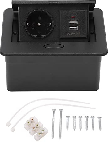 Desktop-Steckdose, Duale USB-Anschlüsse, klappbares Design, wasserdichtes Gehäuse, Aluminiumlegierung-Panel und PC-Material, Desktop-Steckdosenleiste, ideal für Büro, Konferenzraum