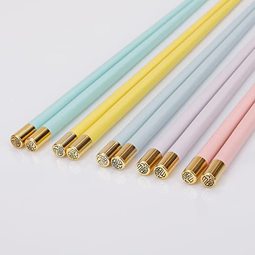 5 Pares de Palillos de Fibra de Vidrio Palillos Chinos Reutilizables Palillos para Comer Multicolor Palillos Aptos para lavavajillas,Palillos de sushi japoneses chinos , 24 cm,5 colores