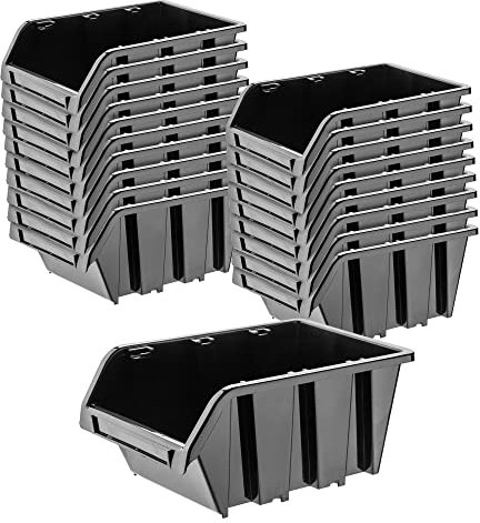 KADAX Werkstatt-Stapelkiste, Stapelbox aus PP Kunststoff, Sichtlagerbox in verschiedenen Größen, Lagerboxen für Werkzeugswand, Sichtlagerkasten, Sortierbox (Schwarz 20 Stück, 230x160mm)