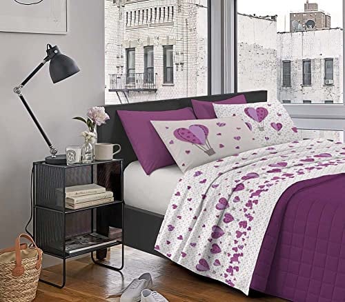Il Gruppone Passione Casa Completo Letto Stampato Made in Italy 100% Cotone Set Lenzuolo sopra sotto Federe - Mongolfiera Lilla - Singolo