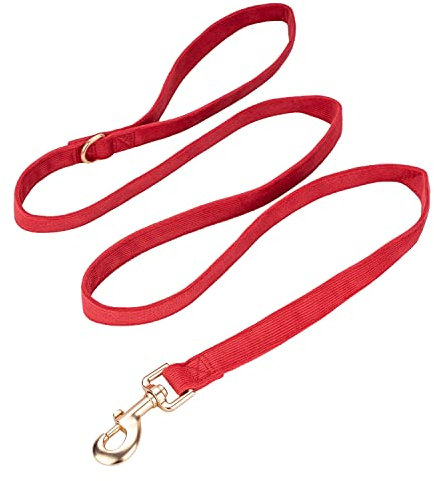 YUDOTE Weiche Cord-Hundeleine mittelgroß,2x150cm,Rot