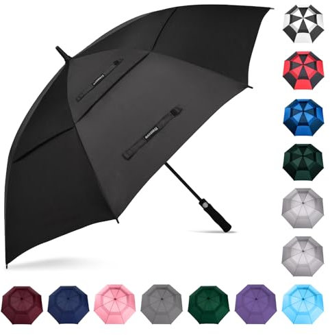 Trenovo Automatischer offener Golfschirm, 47/54/62/68 Zoll Extra Großer Regenschirm Oversize Doppelt Belüftete Baldachin, UV-Schutz, Wasserdicht, Winddicht, Stockschirme für Regen, Männer und Frauen