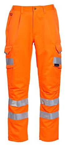 Blackrock Pantaloni da lavoro in policotone arancione Hi Vis, pantaloni da combattimento per uomo e donna, alta visibilità riflettente, abbigliamento da lavoro per la sicurezza certificati EN