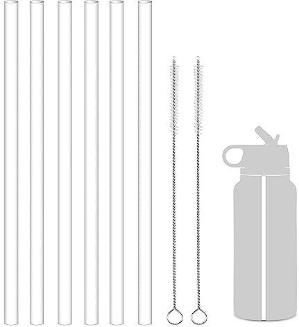 WK ieason Replacement Plastic Straws Reusable Drinking Starws Compatible with Hydro Flask Water Bottle 18-64oz and Other Brands with 2 Straw Brushes, Non Toxic Clear Straws
