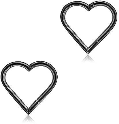 16G 10mm Black Heart Daith Piercing Jewellery 316L Surgical Steel Rook Helix Piercing Tragus Cartilage Hinged Clicker Hoop Earrings 2pcs