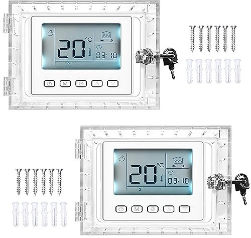 Thermostatschutz, Thermostat Guard Cover mit Schlüssel Thermostat Schutzhülle Zuhause Thermostat Schutzabdeckung Transparente Thermostat Schloss, Thermostat Cover für Zuhause, Schlafzimmer (2)