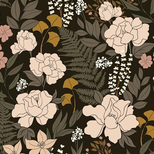 VOLEAAR Große Blumen-Tapete, zum Abziehen und Aufkleben, Blatt-Kontaktpapier, zum Aufkleben auf Badezimmer, Treppenhaus, Schublade, Regal, selbstklebend, wasserdicht, abnehmbar, 44,5 cm x 300 cm