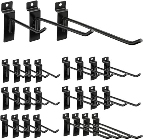 KAHEIGN 24Pcs Lochwandhaken Werkzeugwand Haken Lamellenwand Haken, 10cm/15cm/20cm Stahl Lochplattenhaken Metallhaken für Werkzeugwand, Praktisch und robust Haken für Supermarktregale Werkzeugräume