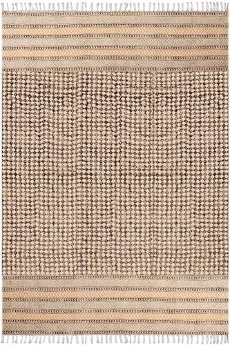 CASAVANI Kelim Teppich, 6,6 x 10,2 cm, Beige / Schwarz, Baumwollteppich, Flachgewebe, leicht waschbar, Boho-Teppiche für kleines Schlafzimmer, Läufer, Küchenläufer, Flur, Treppenläufer
