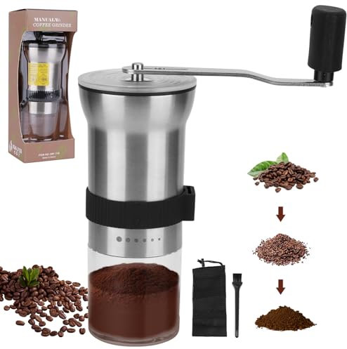 Manual Coffee Grinder, Stainless Steel Hand Crank Mill with Ceramic Burr, Portable Coffee Bean Grinder Adjustable Thickness, Hand Coffee Grinder for Home, Camping, Travel