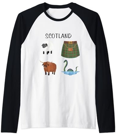 Schottland Highlander Kuh Loch Ness Monster Sheep Plaid Kilt Raglan